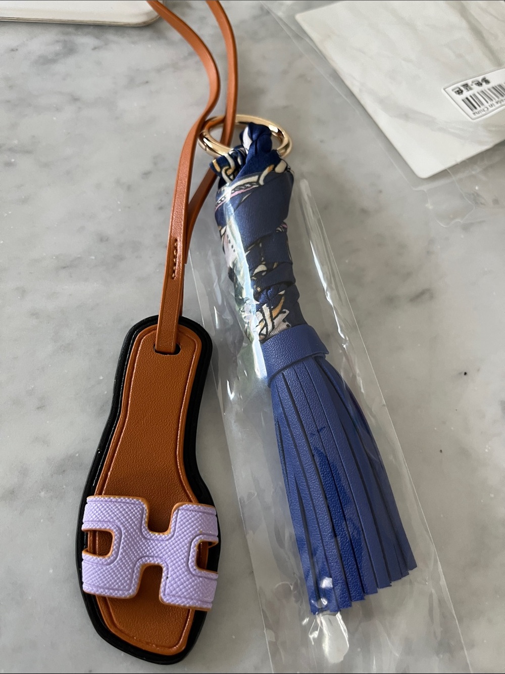 Tassel & Sandal Charm Keychain - Blue, Tan, Lavender